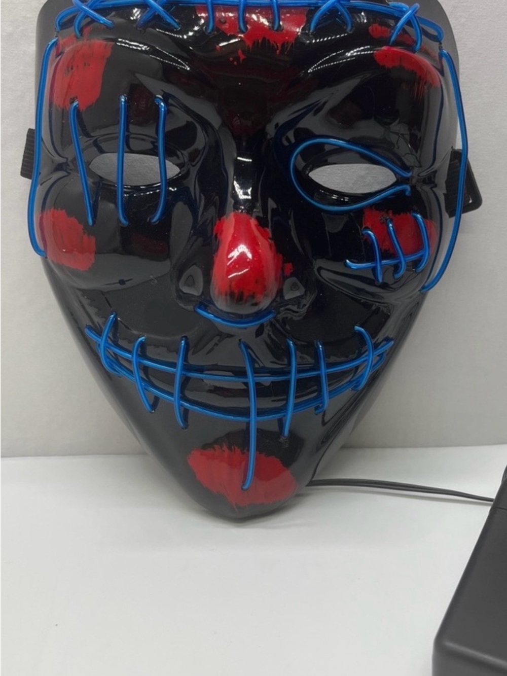 Black Kids LED Wire Stitch Mask with Blue EL Accents and Red Paint